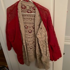 TWO Lucky Brand Cardigans! Red, Tan, Beautiful! Boho XL